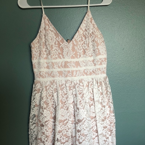 Nude with white lace overlay mini dress - Picture 1 of 2